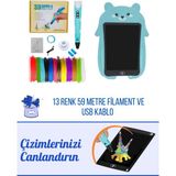 ORH MARKET 3D Kalem USB Kablolu MAVİ Üç Boyutlu Yazıcı Kalem ve MAVİ Panda Grafik Tablet Set - 59 Metre Filament