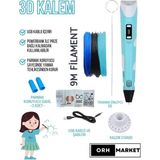 ORH MARKET 3D Kalem USB Kablolu Üç Boyutlu Yazıcı Kalem Printer-Mavi (3 Adet 3m Filament -9metre-)