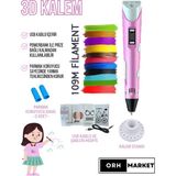 ORH MARKET 3D Kalem USB Kablolu Üç Boyutlu Yazıcı Kalem Printer-Pembe (Çok Renkli Filament -109METRE-)