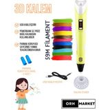 ORH MARKET 3D Kalem USB Kablolu Üç Boyutlu Yazıcı Kalem Printer-Sarı (Çok Renkli Filament -59METRE-)