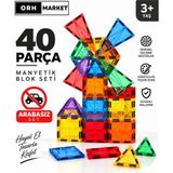 ORH MARKET 40 Parça Büyük Boy 7.5cm Manyetik Blok Seti | Güçlü Mıknatıslı Zeka Geliştirici Oyuncak