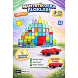ORH MARKET Arabalı 110 Parça 7.5cm Büyük Boy Manyetik Blok Seti | Güçlü Mıknatıslı Zeka Geliştirici Eğitici Oyuncak - Çok Renkli