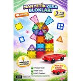 ORH MARKET Arabalı 40 Parça 7.5cm Büyük Boy Manyetik Blok Seti | Güçlü Mıknatıslı Zeka Geliştirici Eğitici Oyuncak - Çok Renkli