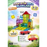 ORH MARKET Arabalı 80 Parça 7.5cm Büyük Boy Manyetik Blok Seti | Güçlü Mıknatıslı Zeka Geliştirici Eğitici Oyuncak - Çok Renkli