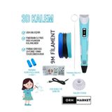 ORH Market Mavi 3d Kalem 3d Pen Yazıcı Kalem – 3 Adet 3 Metrelik Pla Filament (TOPLAM 9M) Usb Kablo