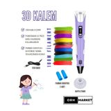ORH Market Mor 3d Kalem 3d Pen Yazıcı Kalem – Çok Renkli Pla Filament (toplam 109m) Usb Kablo