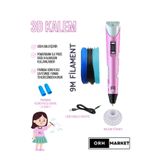 ORH Market Pembe 3d Kalem 3d Pen Yazıcı Kalem – 3 Adet 3 Metrelik Pla Filament (TOPLAM 9M) Usb Kablo
