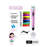 ORH Market PEMBE 3d Kalem 3d Pen Yazıcı Kalem – Çok Renkli Pla Filament (TOPLAM 109M) Usb Kablo