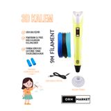 ORH Market Sarı 3d Kalem 3d Pen Yazıcı Kalem – 3 Adet 3 Metrelik Pla Filament (TOPLAM 9M) Usb Kablo