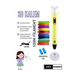 ORH Market Sarı 3d Kalem 3d Pen Yazıcı Kalem – Çok Renkli Pla Filament (TOPLAM 109M) Usb Kablo