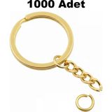 Orhan Çanta 1000 Adet Gold Ezme Zincirli Anahtarlık Halkası C Bağlantı Aparatlı - 25 mm Altın Renk Kolay Montaj Anahtarlık Ucu