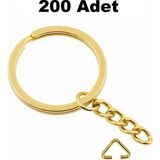 Orhan Çanta 200 Adet Gold Ezme Zincirli Anahtarlık Halkası Üçgen Bağlantı Aparatlı - 25 mm Altın Renk Kolay Montaj Anahtarlık Ucu