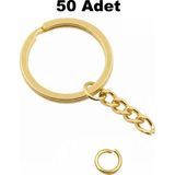 Orhan Çanta 50 Adet Gold Ezme Zincirli Anahtarlık Halkası C Bağlantı Aparatlı - 25 mm Altın Renk Kolay Montaj Anahtarlık Ucu