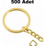 Orhan Çanta 500 Adet Gold Ezme Zincirli Anahtarlık Halkası Üçgen Bağlantı Aparatlı - 25 mm Altın Renk Kolay Montaj Anahtarlık Ucu