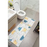 Oriente Home Çiçek Desenli Beyaz Sarı Mavi Kaymaz Taban Yıkanabilir Kadife 2'li Banyo Paspası 8702