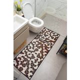 Oriente Home Petek Desenli Kahverengi Beyaz Kaymaz Taban Yıkanabilir Kadife 2'li Banyo Paspası 8703