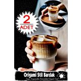 Origami Stil Şeffaf Çizgili Cam Bardak Kokteyl Çay Kahve Sunum Isıya Dayanıklı Borosilikat Bardağı