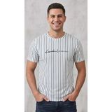 Original Erkek Dikey Çizgili Rahat Kesim Bisiklet Yaka T-Shirt - Beyaz - Açık Mavi - 2XL