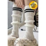 Original Premium Tozluk %100 Akrilik Triko Örgü Leg Warmer Ayak Isıtıcı Beyaz Çizgili - Beyaz - Siyah - Standart