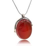 Orijinal Akik Taşlı Oval Model El işi Otantik Gümüş Kadın Kolye 201025478