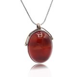 Orijinal Damarlı Akik Taşlı Oval Model El işi Otantik Gümüş Kadın Kolye 201025477