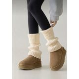 Orijinal Premium Akrilik Örgü Leg Warmer Kışlık Özel Tasarım Sıcak Tutan Bacak & Ayak Isıtıcı Tozluk - Standart - Ekru
