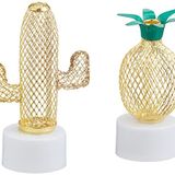 ORİJİNALDÜKKAN YD1725 Dekoratif Led Işıklı Mini Metal Kaktüs Ve Ananas Lamba Ikili, Şeffaf