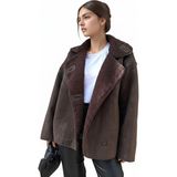 Orions Collection Else Acı Kahve Süet Dokulu Içi Peluş Kürklü Oversize Zr Model Mont Kaban - Kahverengi