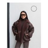Orions Collection Oversize Kadın Kahve Düğmeli Süet Ceket Cepli, Trend Günlük Model - Kahverengi