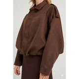 Orions Collection Yeni Sezon Kadın Kahverengi Süet Etkili Bomber Ceket Oversize, Günlük & Trend Model - Acı Kahve