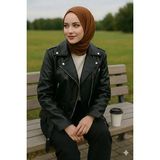 Orions Collection Yeni Sezon Oversize Kadın Siyah Biker Deri Ceket P&b Stil, Fermuarlı Trend Model - 2XL
