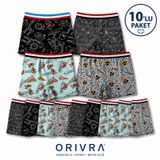 Orivra 10'lu Erkek Çocuk Boxer Seti Pamuklu Esnek Desenli İç Çamaşırı Paketi Çok Renkli