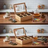 Orjinal Bambu Organizer, Çay Kutusu, Takı Kutusu, Mıknatıslı Kapak, Premium Kalite (6 Şeffaf K - Çok Renkli