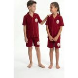 Orjinal Galatasaray Lisanslı Çocuk Kısa Kollu Şortlu Pijama Takımı Pamuklu Düğmeli Gömlek Yaka Üniseks - Kırmızı - 6 - 7 Yaş