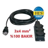 Orjinal Hes %100 Bakır 3X4MM² Kauçuk Uzatma Kablo Seyyar Kablo Ara Kablosu - Siyah - 10metre