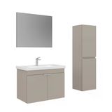 Orka Desna 80 Cm Çöl Beji Düz Aynalı Banyo Dolabı Takımı Ve Boy Dolabı