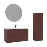 Orka Messina 100 Cm Tuscan Kırmızı Led Banyo Dolabı Takımı Ve Boy Dolabı