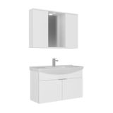 Orka Purus 100 cm Beyaz Spot Aynalı Kapaklı Aynalı Dolaplı Banyo Dolabı Takımı