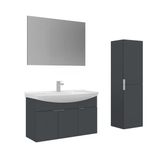 Orka Purus 100 Cm Mat Antrasit Düz Aynalı Banyo Dolabı Takımı Ve Boy Dolabı (Asma)