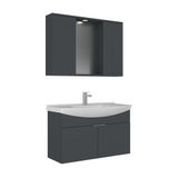 Orka Purus 100 cm Mat Antrasşt Spot Aynalı Kapaklı Aynalı Dolaplı Banyo Dolabı Takımı