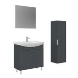 Orka Purus 80 Cm Mat Antrasit Düz Aynalı Banyo Dolabı Takımı Ve Boy Dolabı (Ayaklı)