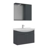 Orka Purus 80 Cm Mat Antrasit Spot Aynalı Banyo Dolabı Takım (Asma)