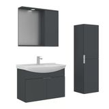 Orka Purus 80 Cm Mat Antrasit Spot Aynalı Banyo Dolabı Takım Ve Boy Dolabı (Asma)