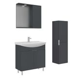 Orka Purus 80 Cm Mat Antrasit Spot Aynalı Banyo Dolabı Takım Ve Boy Dolabı (Ayaklı)