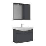 Orka Purus 80 cm Mat Antrasit Spot Aynalı Kapaklı Aynalı Dolaplı Banyo Dolabı Takımı