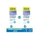 Orkid Extra Hassas Gece ( Boy 3 ) 16 Adet Süper Paket Hijyenik Ped x2