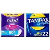 Orkid Günlük Ped Normal Dev Ekonomi Paketi 80 Ped + Tampax Aplikatörlü Tampon Normal 22 Adet