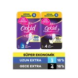 Orkid Platinum Gece Extra (Boy 4) 16 Adet + Uzun Extra (Boy 3) 16 Adet Ekonomik Hijyenik Ped