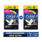 Orkid Ultra Gece Ekstra 16 Adet X2 Dörtlü Paket Sızıntı Önleyici Teknoloji ile Gün Boyu Konfor - 2x16