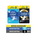 Orkid Ultra Gece Extra (Boy 4) 16 Adet + Uzun Extra (Boy 3) 16 Adet Ekonomik Hijyenik Ped